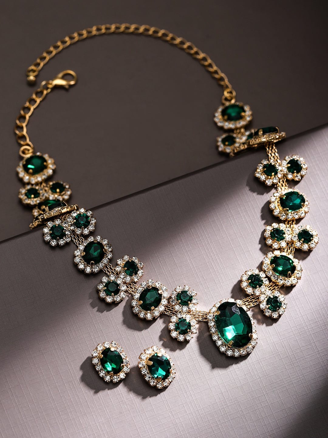 Stunning 18K Gold-Plated Emerald Green Crystal & Cubic Zirconia Necklace Set | Luxe Look for Weddings & Parties